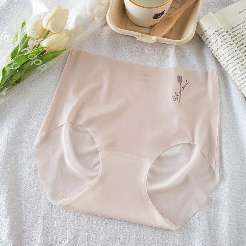 Nahtlose, unsichtbare Unterwäsche aus Eisseide für Damen, große Größe, Baumwoll-Schritt, ultradünne Unterwäsche, Bikini-Höschen XL rosa