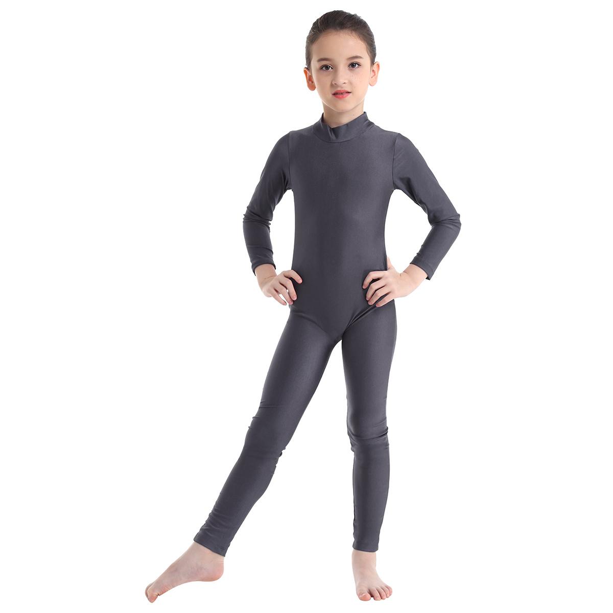 Langarm-Tanz-Gymnastik-Trikot für Kinder, Ganzanzug, Ganzkörper-Body, Catsuit, Tanzbekleidung, Kostüme 7-8 Years dunkelgraue