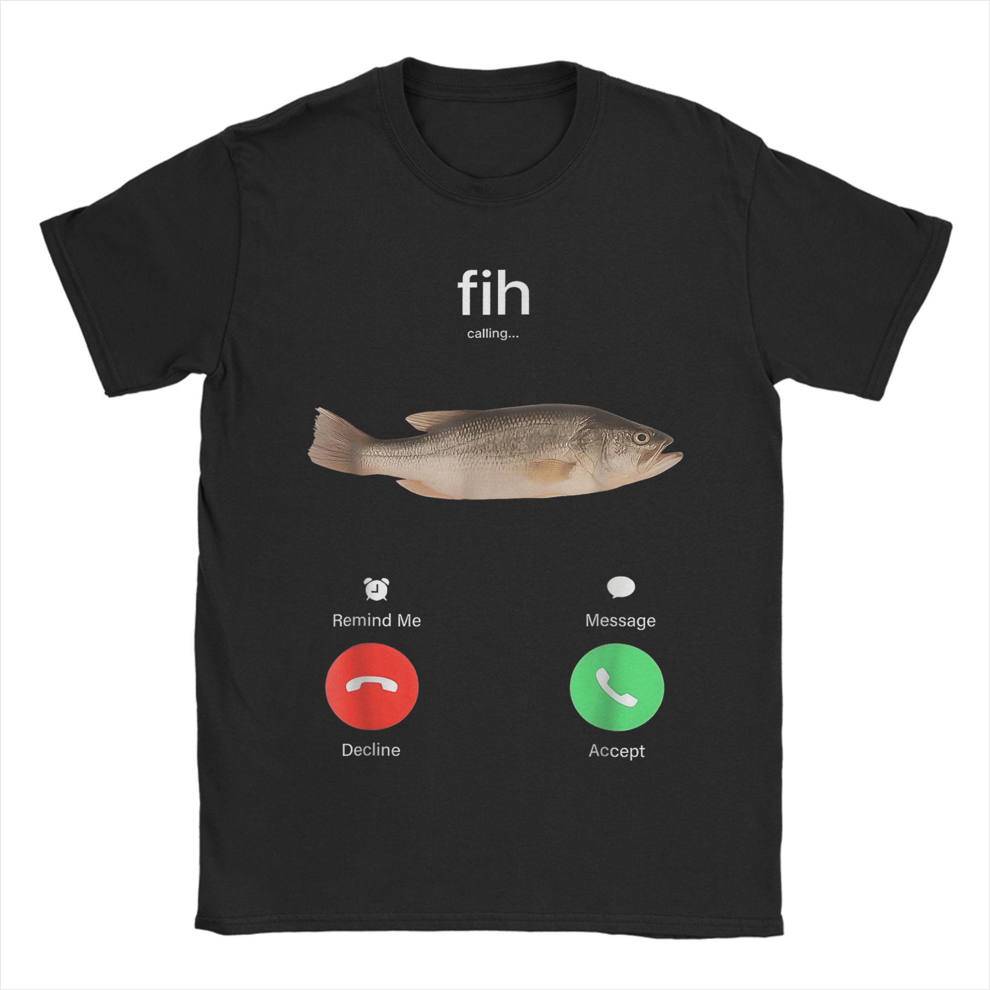 Herren T-Shirts Fih Anruf Erinner Mich Nachricht Ablehnen Annehmen Anruf Fisch Genial T-Shirts Kurzarm T-Shirts Kleidung S schwarz