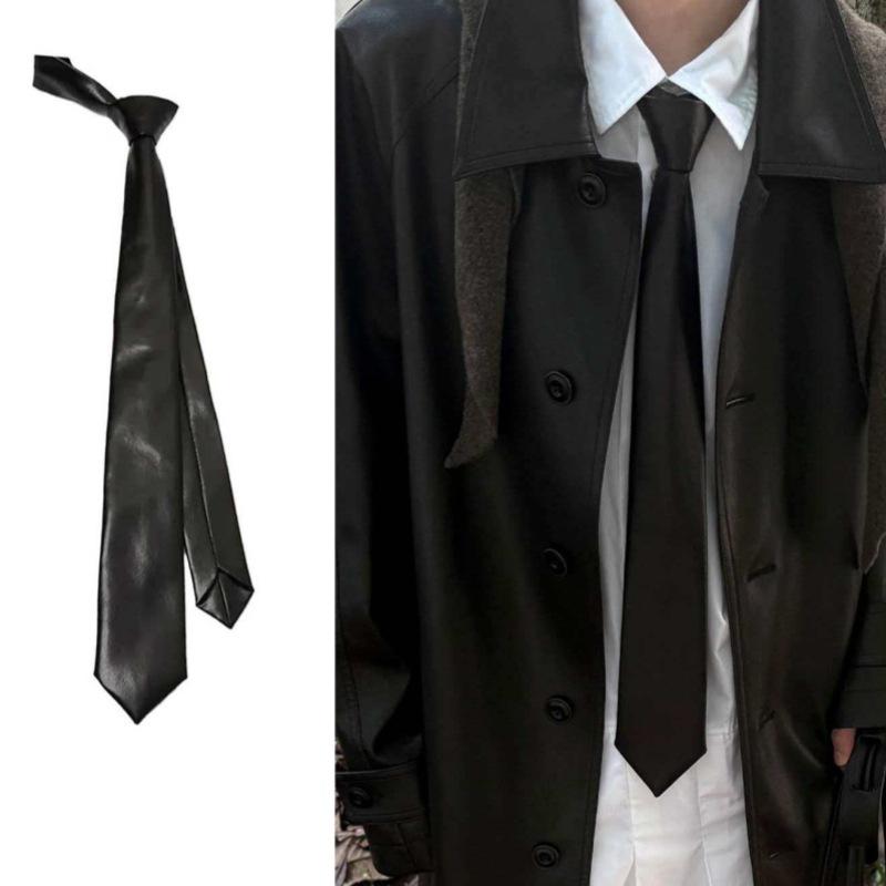 Klassische PU-Leder-Krawatten Vielseitige JK-Krawatte Einfarbige Retro Unisex Schmale Krawatte Bekleidungszubehör schwarz