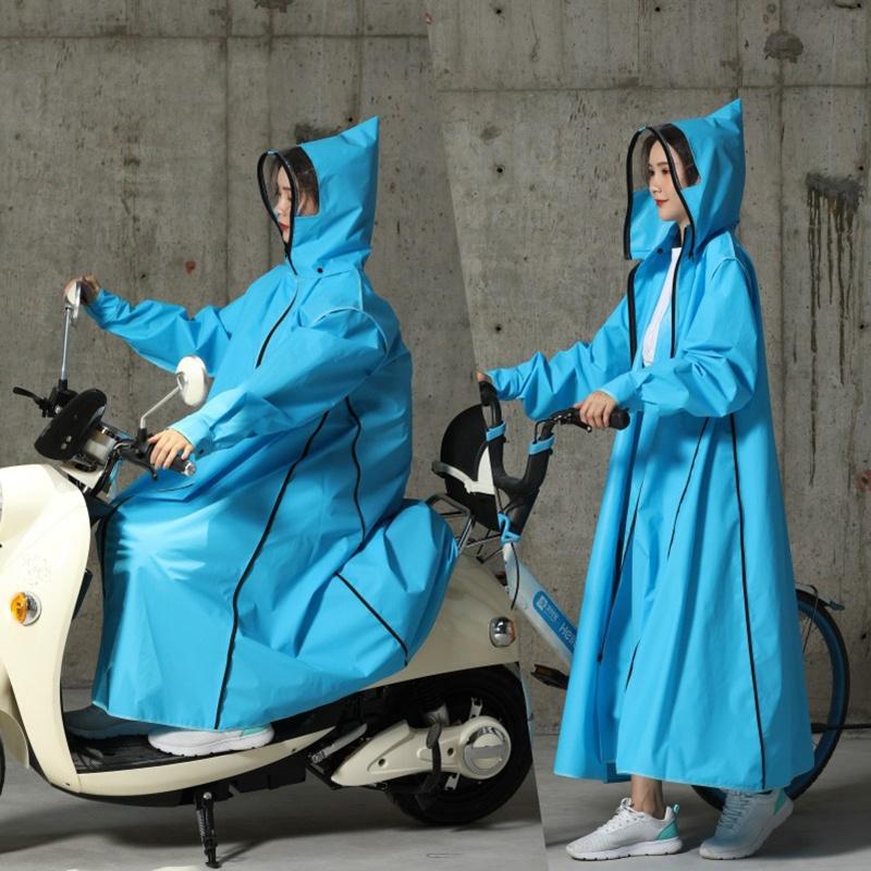 Regenmantel Langer Herren- und Damen-Umhang mit Reißverschluss und Kapuze, Motorrad-Regenmantel, langer Bergsteiger-Umhang, Öko-Regenmanteljacke XXXL blau