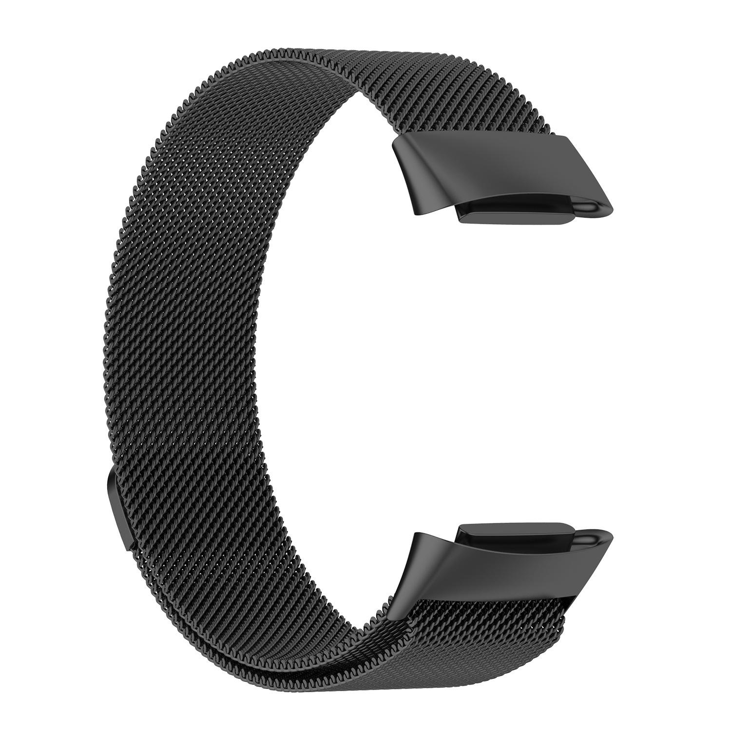 Milanaise-Armband für Fitbit Charge 5 6, Edelstahlarmband schwarz