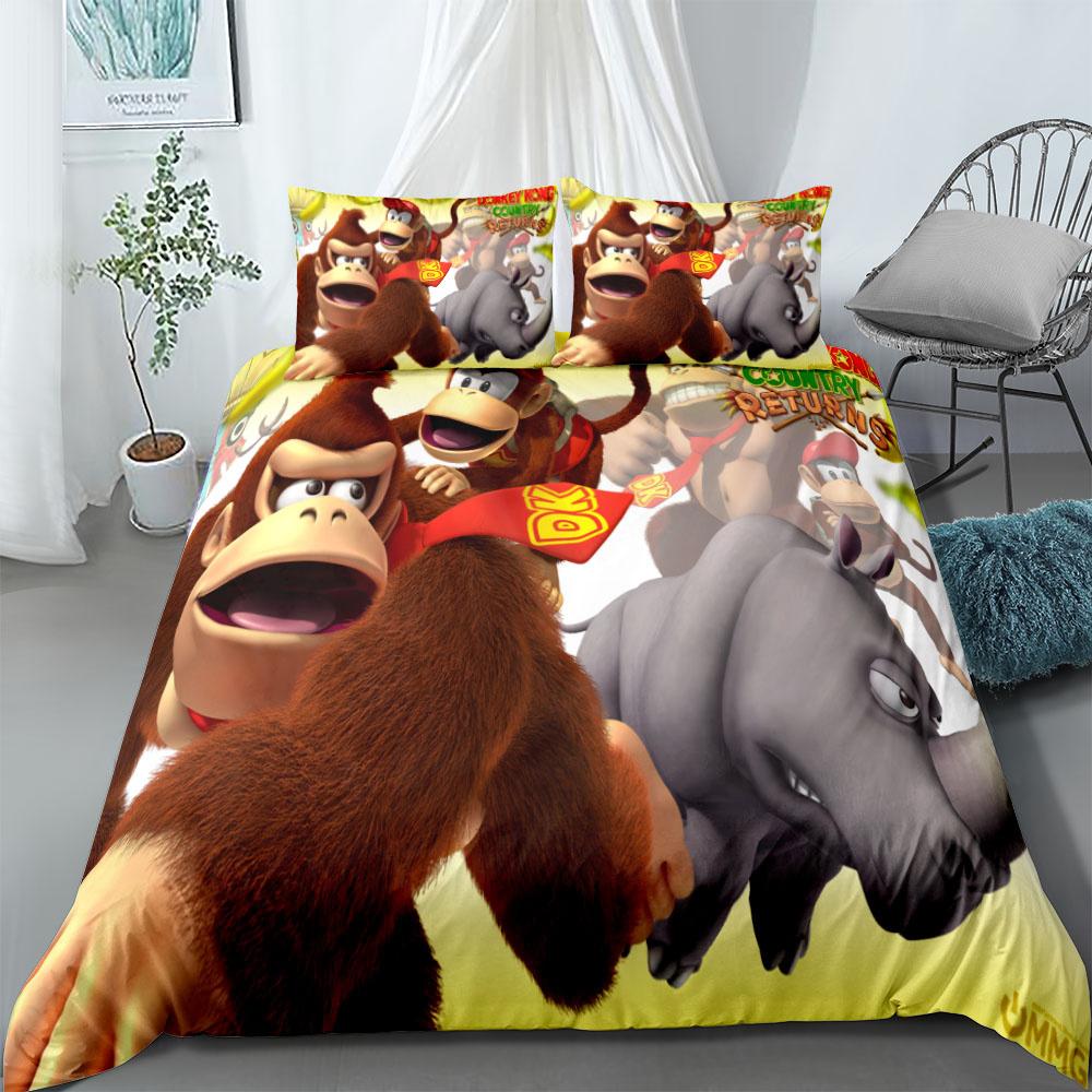 Bettwäsche-Set mit Affe-Cartoon, Donkey Kong, King-Size-Bett, Queen-Size-Bett, Doppelbett, Full Twin Single Size 140x200cm 3pcs