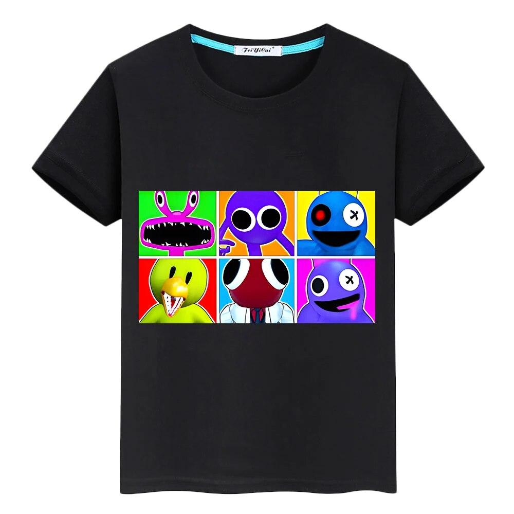 2024 Kawaii Grafik T-Shirts Regenbogen Freunde 100 % Baumwolle T-Shirt Jungen Tops Anime Tees Stolz T-Shirt y2k ein Stück Kinderkleidung Mädchen 160 schwarz