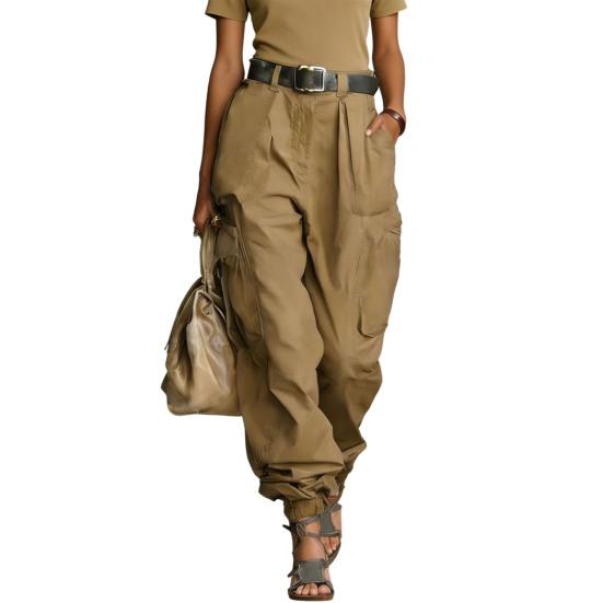 Cargo-Hose Verstellbare Beinöffnungen Volle Knöchellänge Seitentaschen Baggy-Hose Einfarbige Locker geschnittene Streetwear Freizeit-Hose L khaki