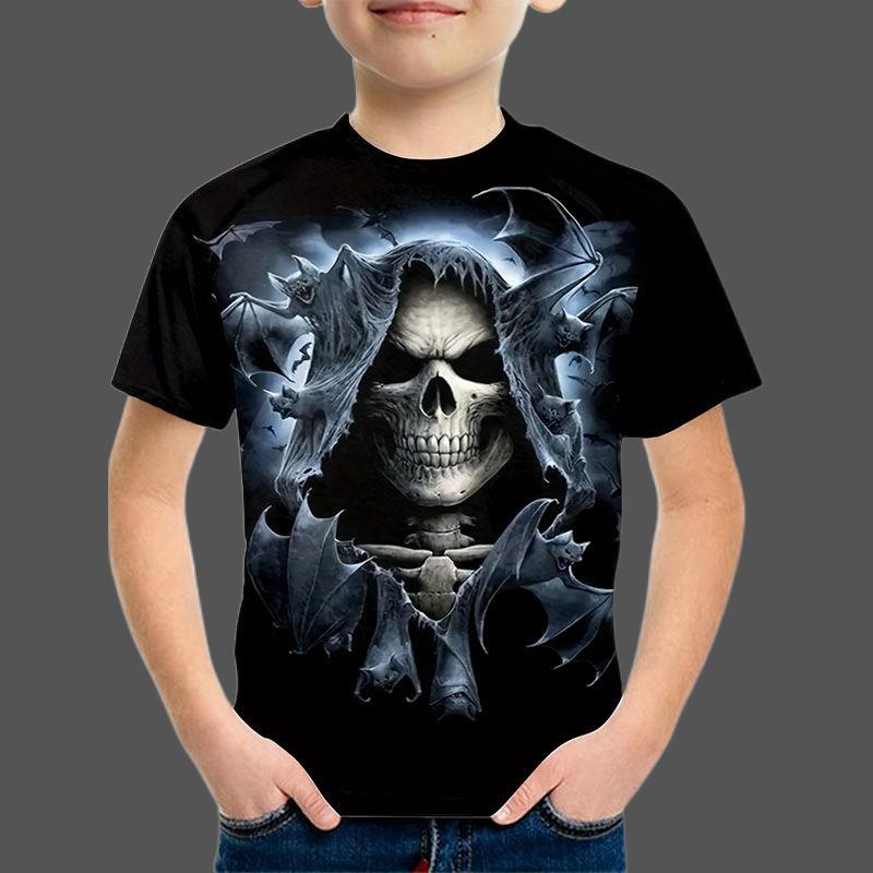 Neue Kinder T-Shirt Kleidung Schädel 3D Gedruckt T-Shirt Für Jungen Mädchen Sommer Kinder Kleidung Mode T-Shirt Junge Mädchen tops Tees 140 black
