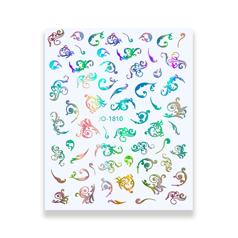1 Blatt 3D Bohemia holografischer Nagelkunst-Aufkleber, abstrakte Liniengeometrie, französische Nageldesign-Maniküre-Dekoration