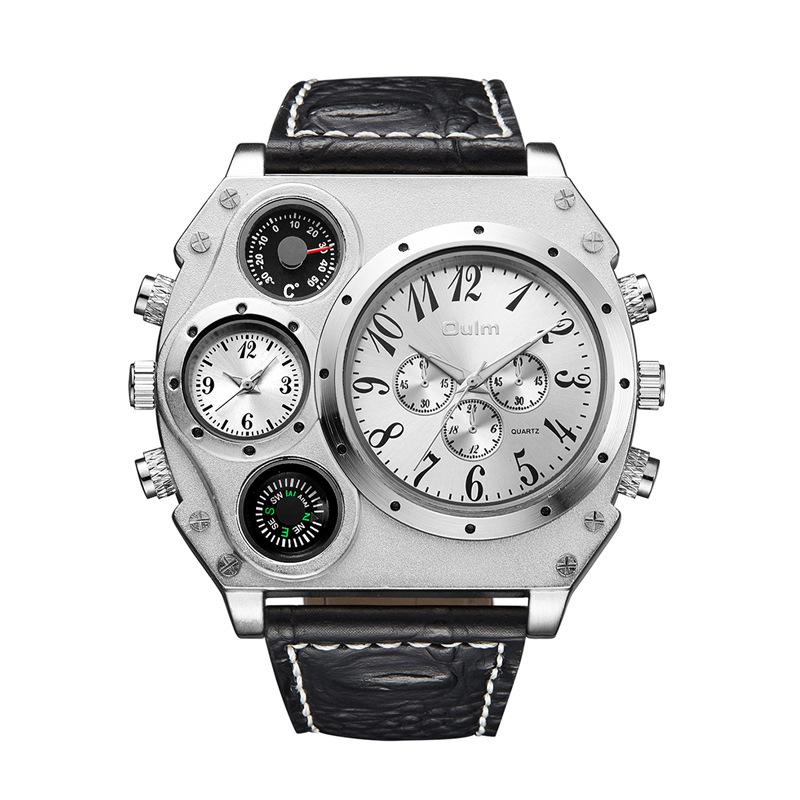 Oulm Quarz-Uhr Doppelzeitzone Herrenuhr Quarz-Uhr Armband Persönlichkeit Großes Zifferblatt Herrenuhr Mode Coole Uhr weiß