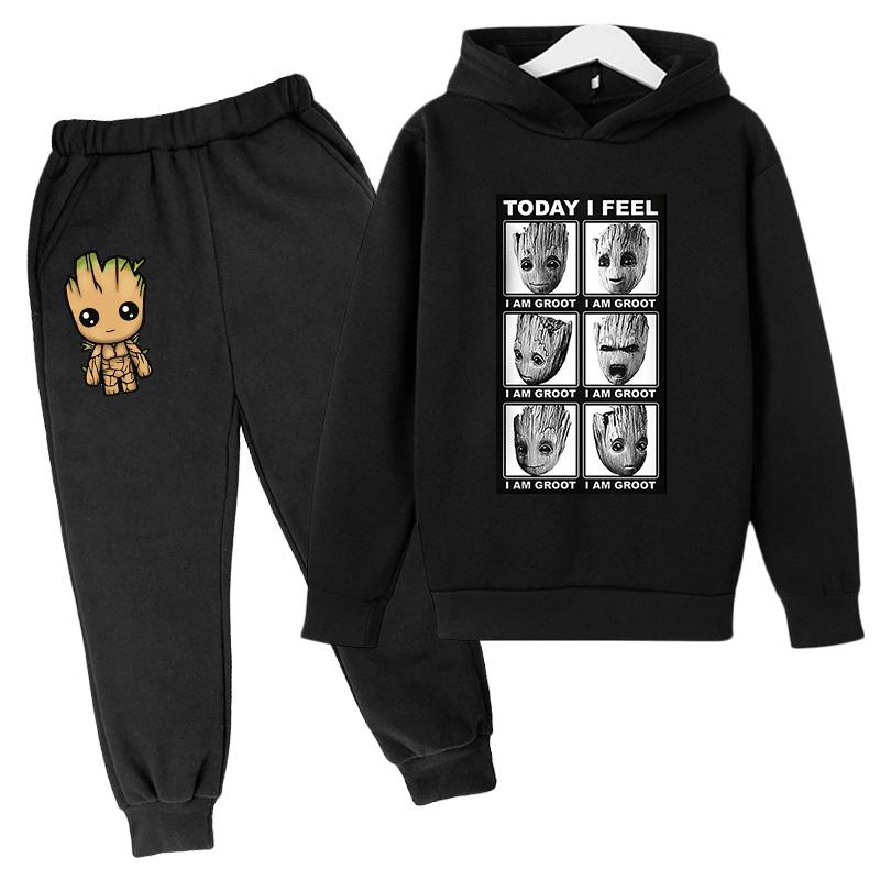 Kawaii Baby Marvel Groot Hoodie Kinder Mode Street Hoodie+Hosen Anzug Lässig Jogging Sweatshirt Ich Bin Groot Lustig Cartoon G 120 grün