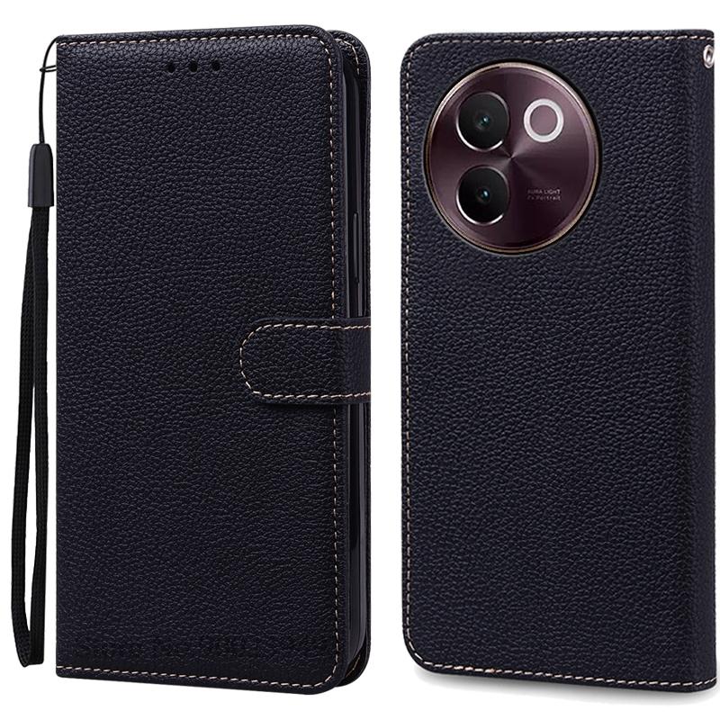 Für Vivo V40 Lite Hülle Brieftasche Flip Ledertasche Für Vivo V40 Lite 5G Telefonhülle Weiche Rückseitige Abdeckung Für Vivo V40 Lite Fundas For Vivo V40 Lite 5G schwarz