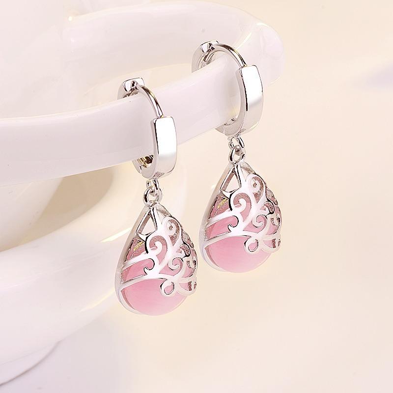 Europäische und amerikanische versilberte Ohrringe, Imitation Moonlight Opal Totem Ohrringe, Ohrringe weiblich rosa