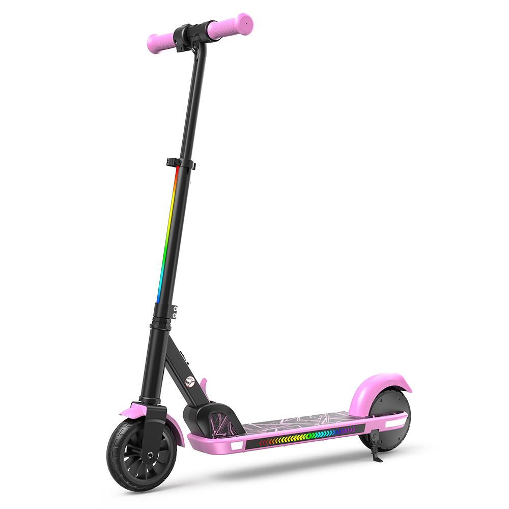 K4 Kinder Elektroroller 130W 2,6Ah 6'' Räder Bluetooth Lautsprecher Faltbar & Höhenverstellbar 3 Geschwindigkeiten 7-8KM Reichweite Elektroroller für Kinder rosa