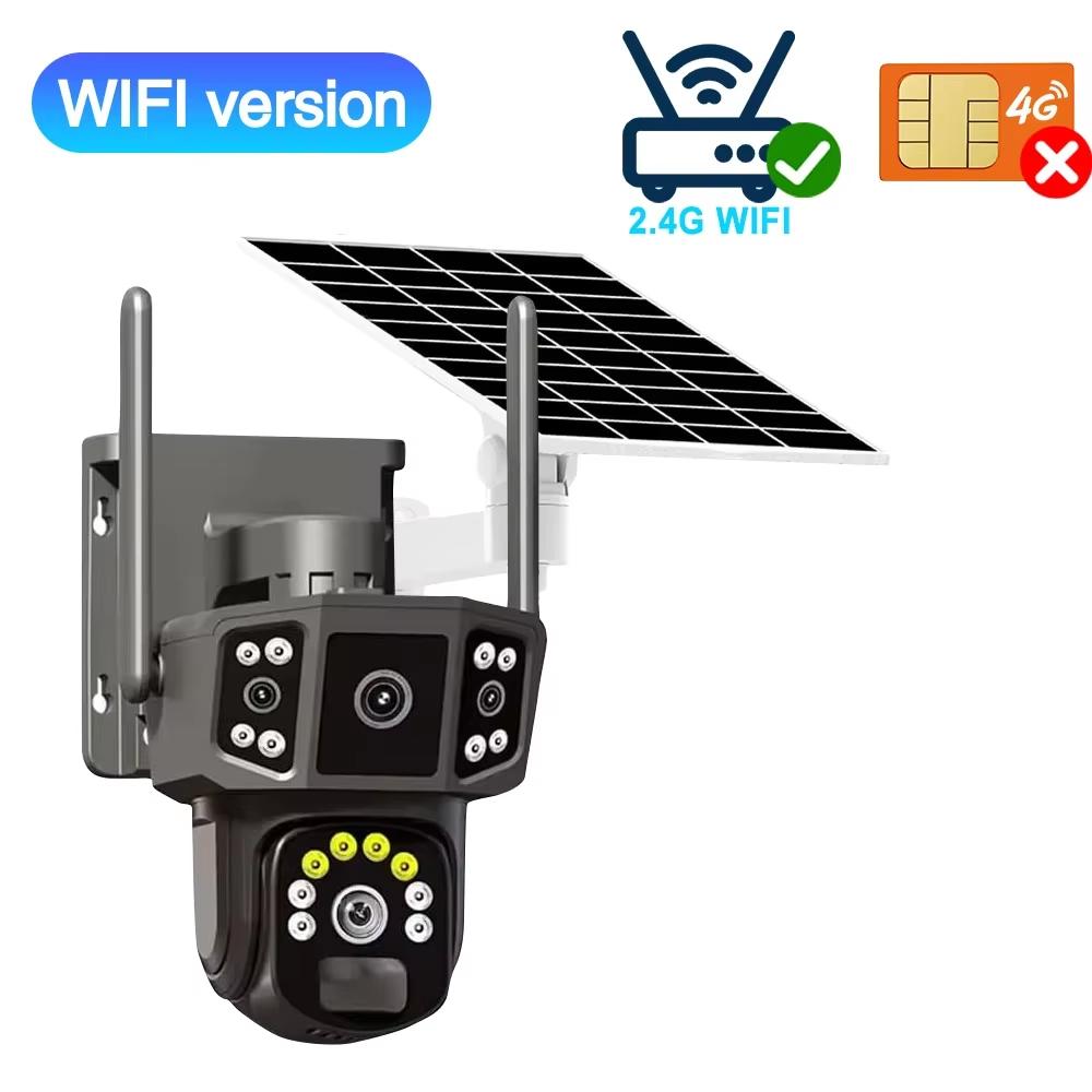 4K 8MP HD Dual Objektiv 4G SIM Solar Kamera PTZ Auto Tracking Drei Bildschirme Outdoor Sicherheit Überwachung WIFI CCTV IP Kameras V380 APP WiFi Cam