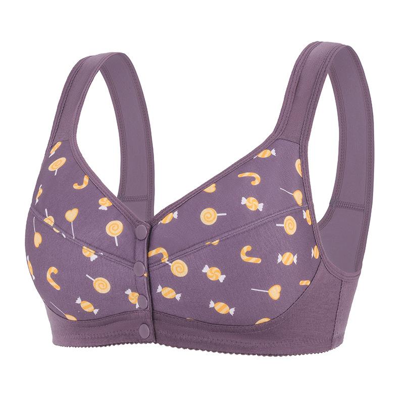 Chinesischer Stil, rote Schnalle vorne, Unterwäsche für mittlere und ältere Menschen, Damen-Unterwäsche, bedruckt, breite Schultergurte, Tank-Top, übergroßer BH 46 violett
