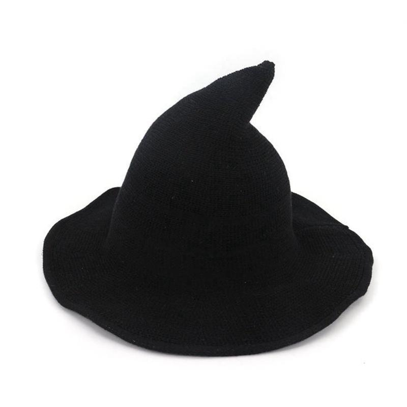 Moderner Hexenhut Strickhut Maskerade Erwachsene Kinder Halloween Hexenhüte Cosplay Kostüm Hut Halloween Zubehör Horror Party Kostüm Dekor schwarz