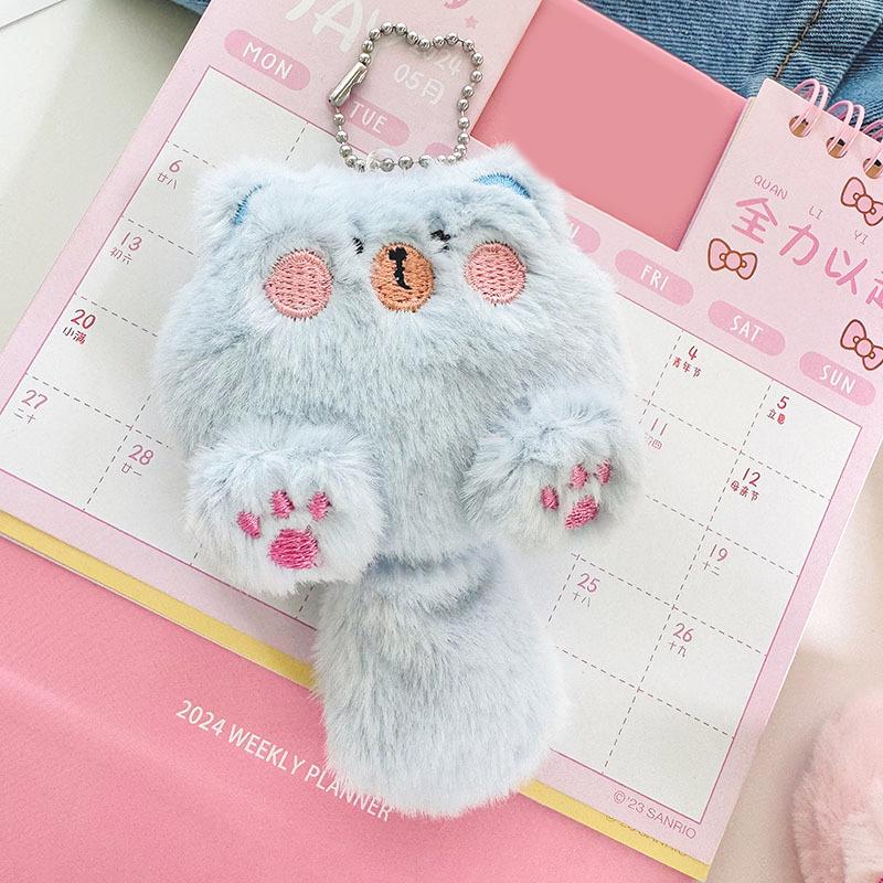 Niedlicher Schlüsselanhänger mit langer Katze und langem Schwanz, Plüschpuppe, Spielzeug, Cartoon-Kätzchen, weiches Stofftier, Schlüsselanhänger, Rucksackanhänger, Tasche, Anhänger, Dekoration, Geschenke blau