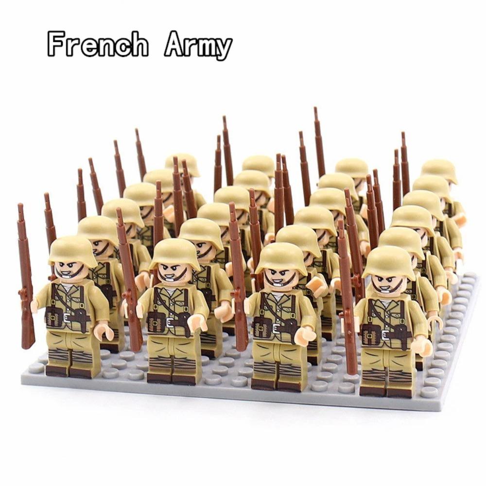 WW2 24 teile/los Militär Soldaten Bausteine ​​Set Waffen Sowjetischen USA UK China Frankreich Armee Action-figuren Ziegel Spielzeug Kinder geschenke himmelblau