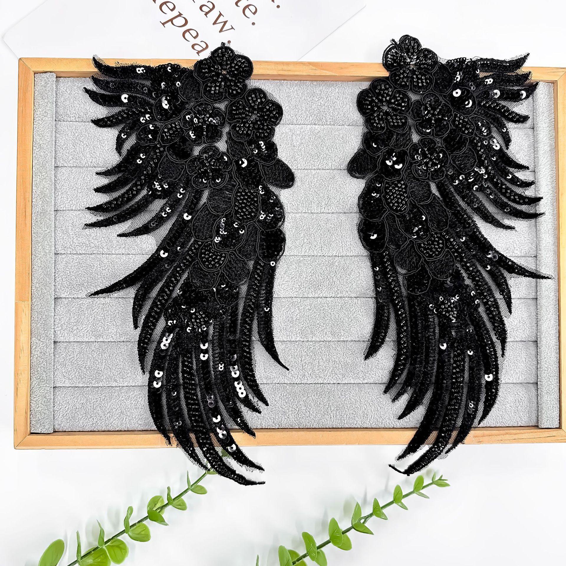 Netzstickerei Blume zu Blume, Spitze DIY Handgemachte Accessoires Brautkleid Ausschnitt Accessoires H6012 black bottom
