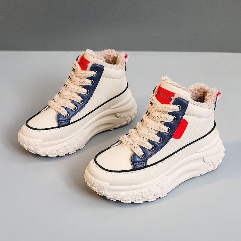 Neue Samtverdickte Herbst- und Winter Mid-Top Board Schuhe Colorblocking Dicke Sohle Höhenverstärkende Lässige College Board Schuhe 40 gray
