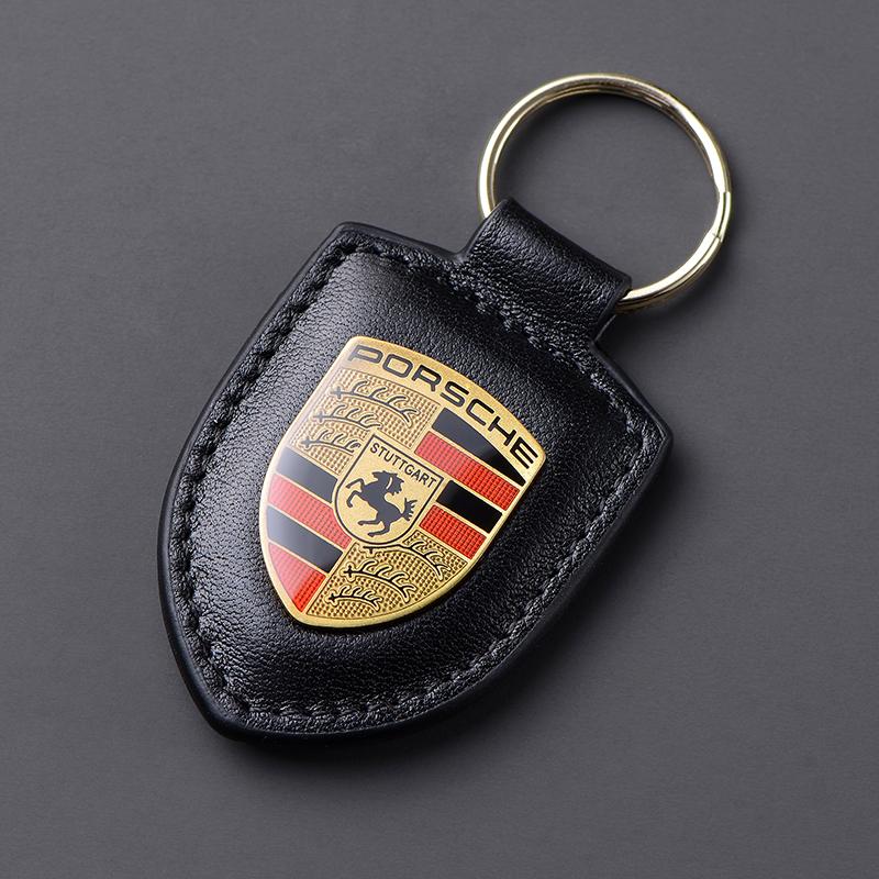Leder Schild Emblem Auto Schlüsselanhänger Metall Luxus Schlüsselanhänger Für Porsche Cayenne Panamera Macan 911 718 Taycan Boxster Cayman 918 schwarz