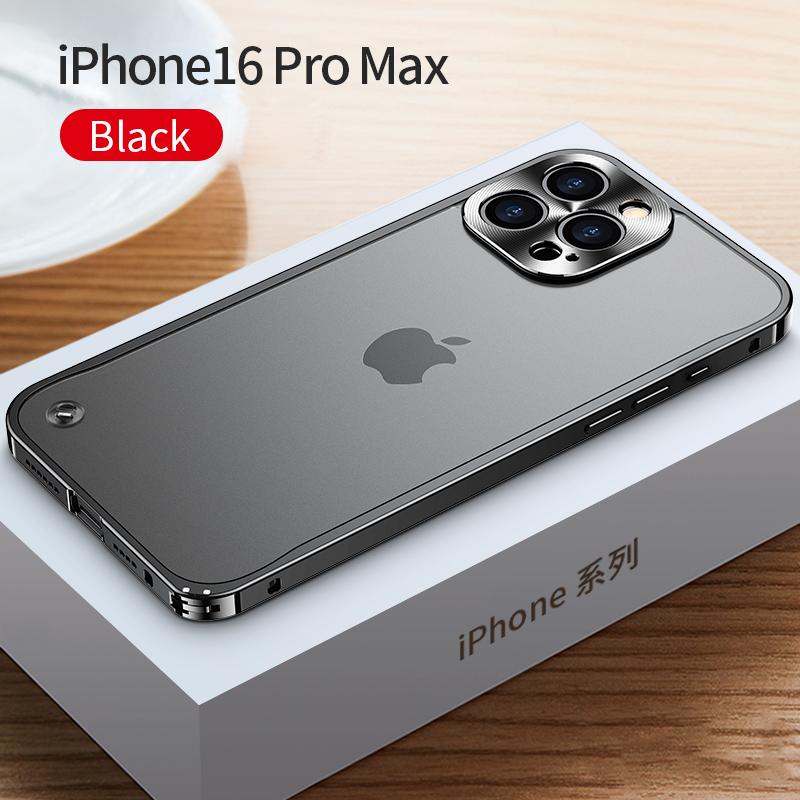 Metallrahmen Handyhülle Für iPhone 17 11 12 13 14 15 16 Pro Max Aluminiumlegierung Vollständiger Objektivschutz Abdeckung Für iPhone 13 mini Galvanisierte Metallrückseite iPhone 16 Pro Max schwarz