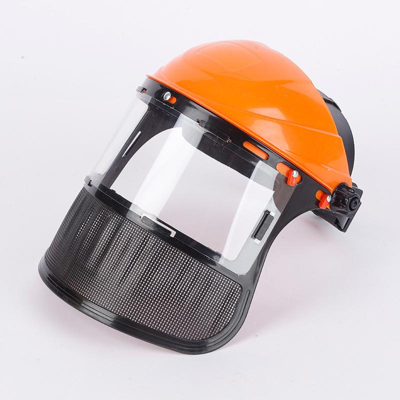 Schutzhelm für Gartenrasentrimmer, Unkrautvernichter, mit Vollgesichtsmaske aus Netzgewebe für den Schutz von Holzfällerbürstenschneidern in der Forstwirtschaft orange