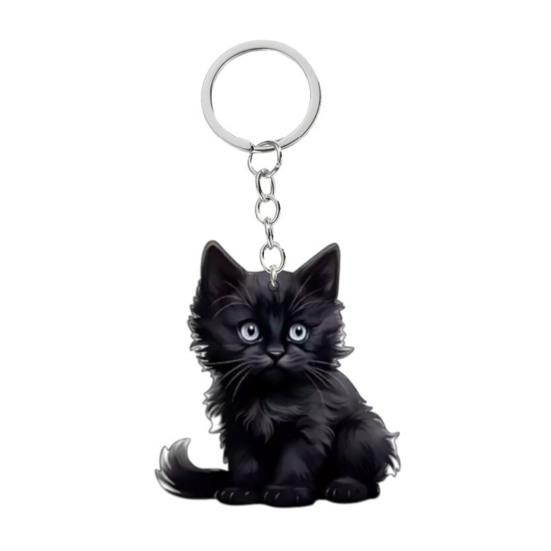 Katzen-Schlüsselanhänger, doppelseitig, 2D, flaches Acryl, Haustier-Hängedekoration, lebensechtes Katzen-Schlüsselring-Zubehör für Autospiegel, Fenster, Rucksäcke A