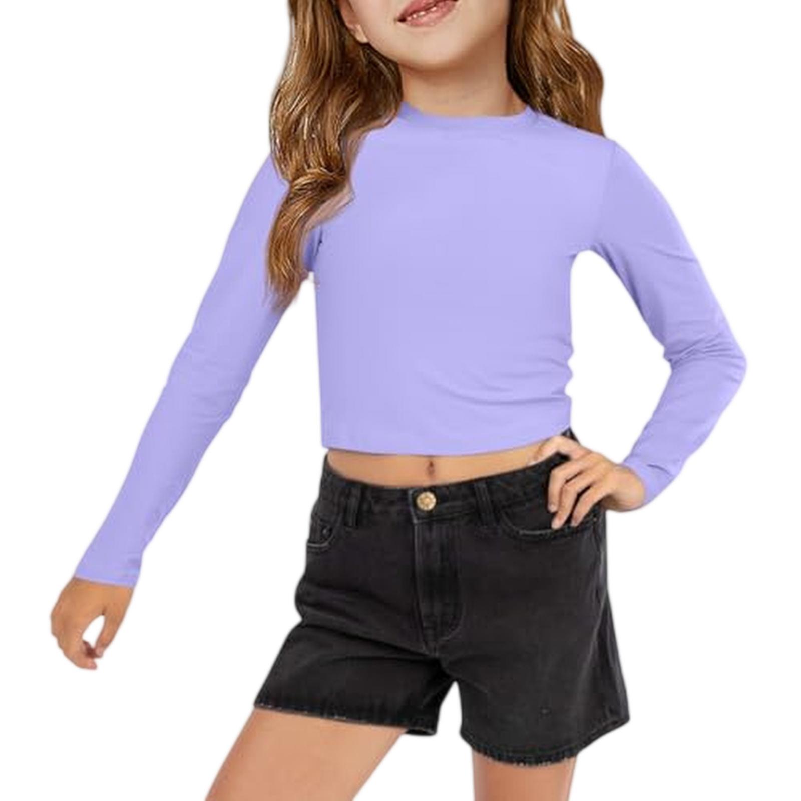 Langarm Crop Top für Mädchen Teenager Mädchen Kleidung Mädchen Kurzarmshirt Mädchen Oberteile T-Shirts & Blusen für den Alltag 120 gray