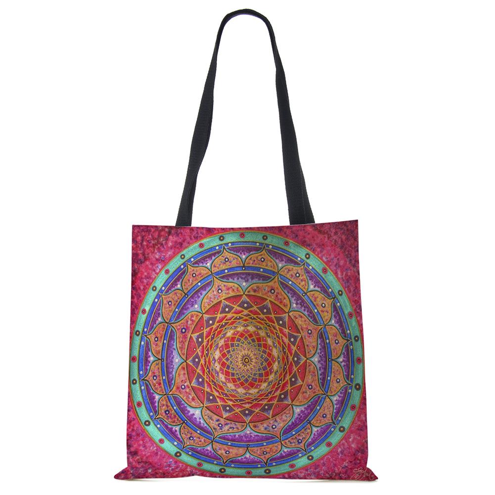Mandala-Blumen-Tragetaschen für Damen, aus Öko-Leinen, wiederverwendbare Einkaufstasche, Handtaschen mit Blumendruck für Damen, die am Strand reisen