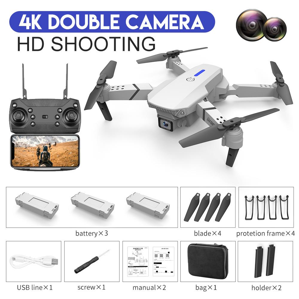 2023 neue E88 RC Mini Drohne 4K Weitwinkel Single/Dual Kamera Optische Fluss Positionierung WiFi FPV Hubschrauber faltbare Selfie Quadcopter Spielzeug Geschenk dual camera 3 battery
