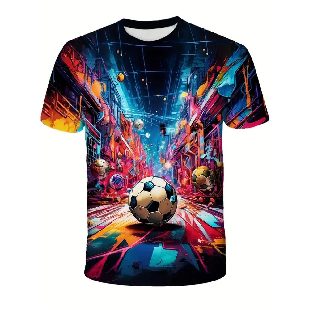 Sport Fußball 3D-Druck T-Shirt Kinder Jungen Kleidung Kurzarm Casual Kinderbekleidung Mode T-Shirt für Jungen 130