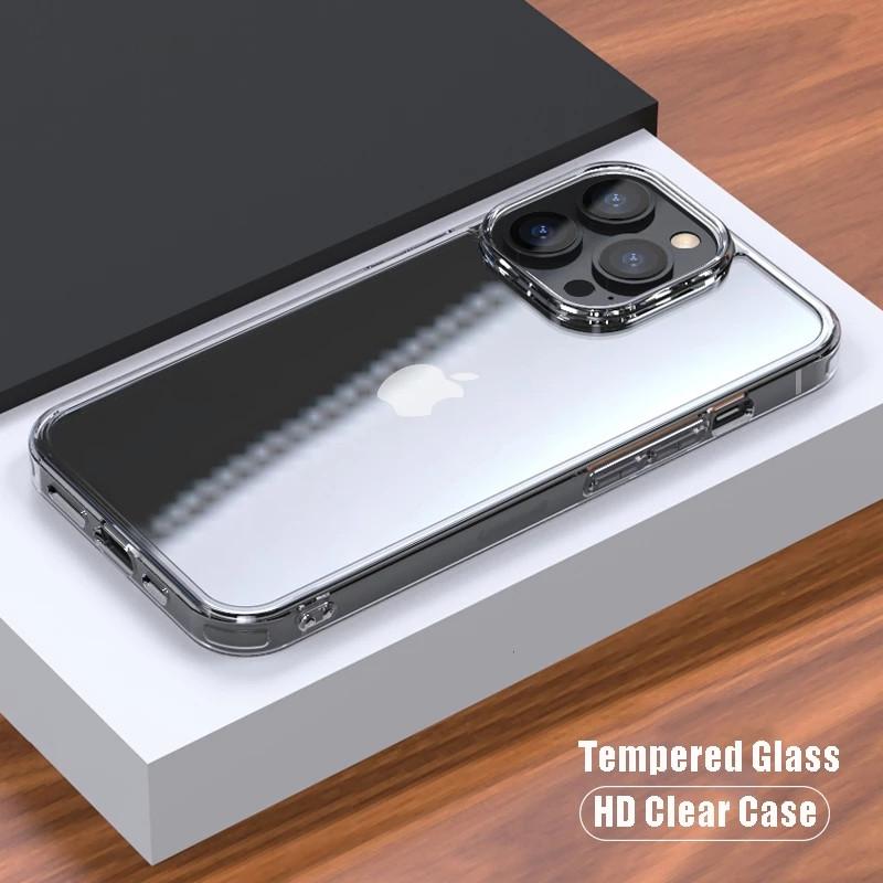 Luxuriöses, durchsichtiges Gehäuse aus gehärtetem Glas für iPhone 16 15 14 13 13 Pro 13 Pro Max 12 12 Pro Max XS Max X XR 8 7 Plus Transparentes Hartgehäuse iPhone 14 Pro Max transparent