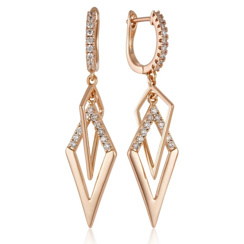 Ethno-Stil Gold Farbe Hohl Doppel Rhombus Tropfen Baumeln Ohrringe für Frauen Zirkon Geometrische Ohrringe Modeschmuck gold