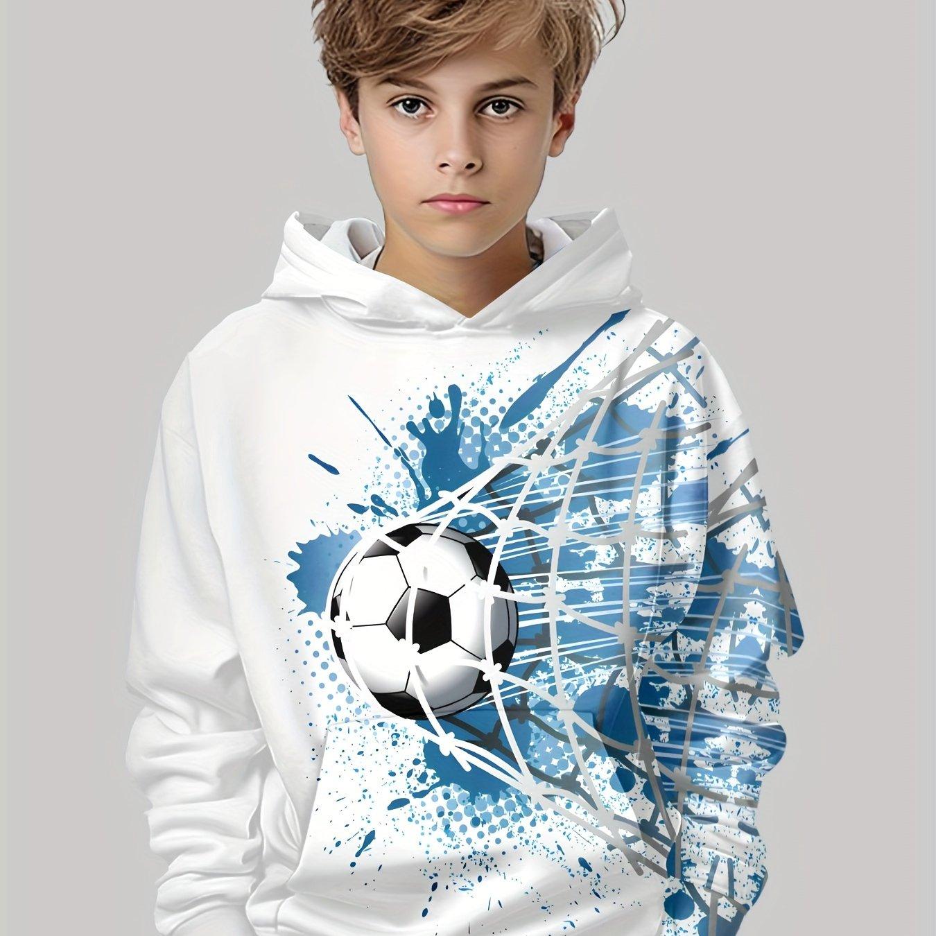Kinderkleidung Jungen Hoodies Langarm 3D Fußball Print Kinder Frühling Herbst Kleidung Casual Outdoor Aktiv Jungen Bekleidung Tops 140 white