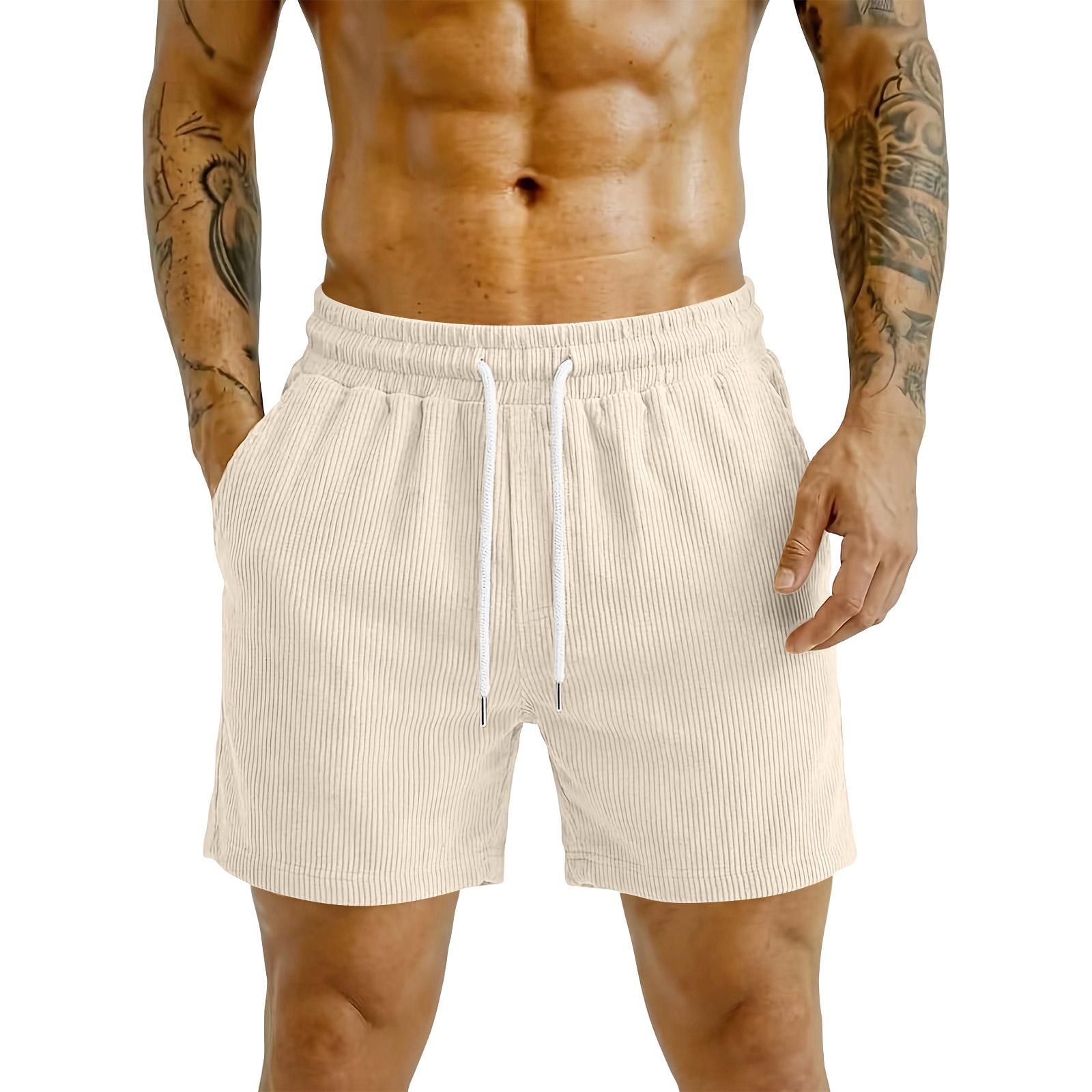 Herren Shorts Cord Cord Cordhose Elastischer Bund Herren Sporthosen Fitnessstudio Shorts Herren Lässiger Stil Leichte Sporthosen für Herren M beige