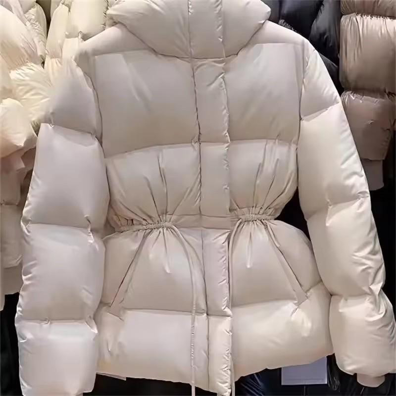 Baumwollgepolsterte Jacke Damen Herbst Winter Daunenmantel Damen Parkas Kapuze Kordelzug Taille Dick Warm Oberbekleidung Damen Top L beige