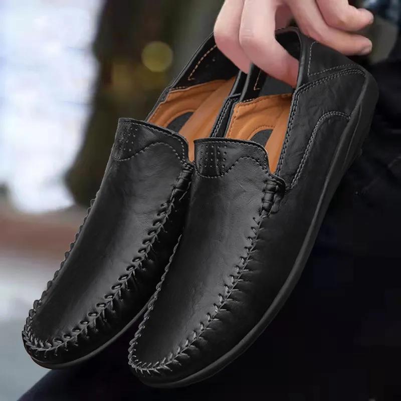 Peas Shoes Herren Leder Soft Bottom Driving Schuhe Herren Freizeitschuhe Flache Herren Peas Shoes 39 schwarz