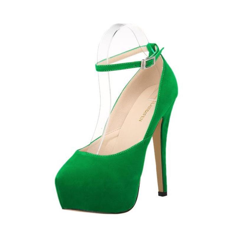 Crossdresser Unisex Herren Hot Drag Queen Party Pumps Flock Verdeckte Pumps Plattform Knöchelriemen High Heels Spitze Zehenschuhe SM Gay Newhalf 43 grün