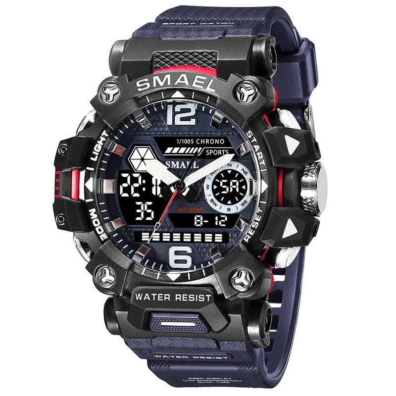 SMAEL Männer Uhren 50 m Wasserdichte Sport Uhr Militär Mann Sport Uhr Digital 8072 Dual Display Uhr Quarz Led Digital blau