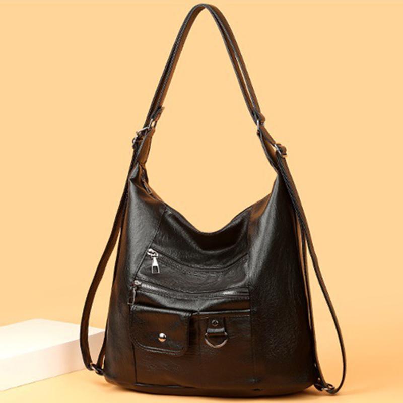 Yogodlns Vintage-Umhängetasche für Damen, weiches PU-Leder, Umhängetasche, lässige Handtasche im Retro-Stil 35*15*30cm schwarz