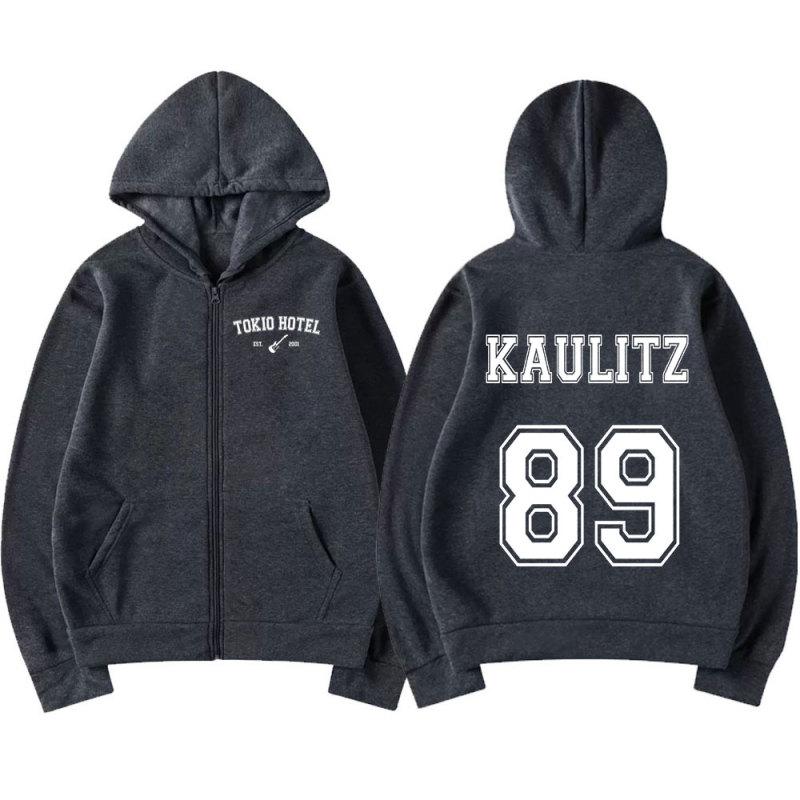 Rock Band Tokio Hotel Kaulitz Zipper Hoodies Herrenbekleidung Herbst Winter Zip Up Kapuzenpullover Lässige Vintage Hoodie Jacke XXXL grau