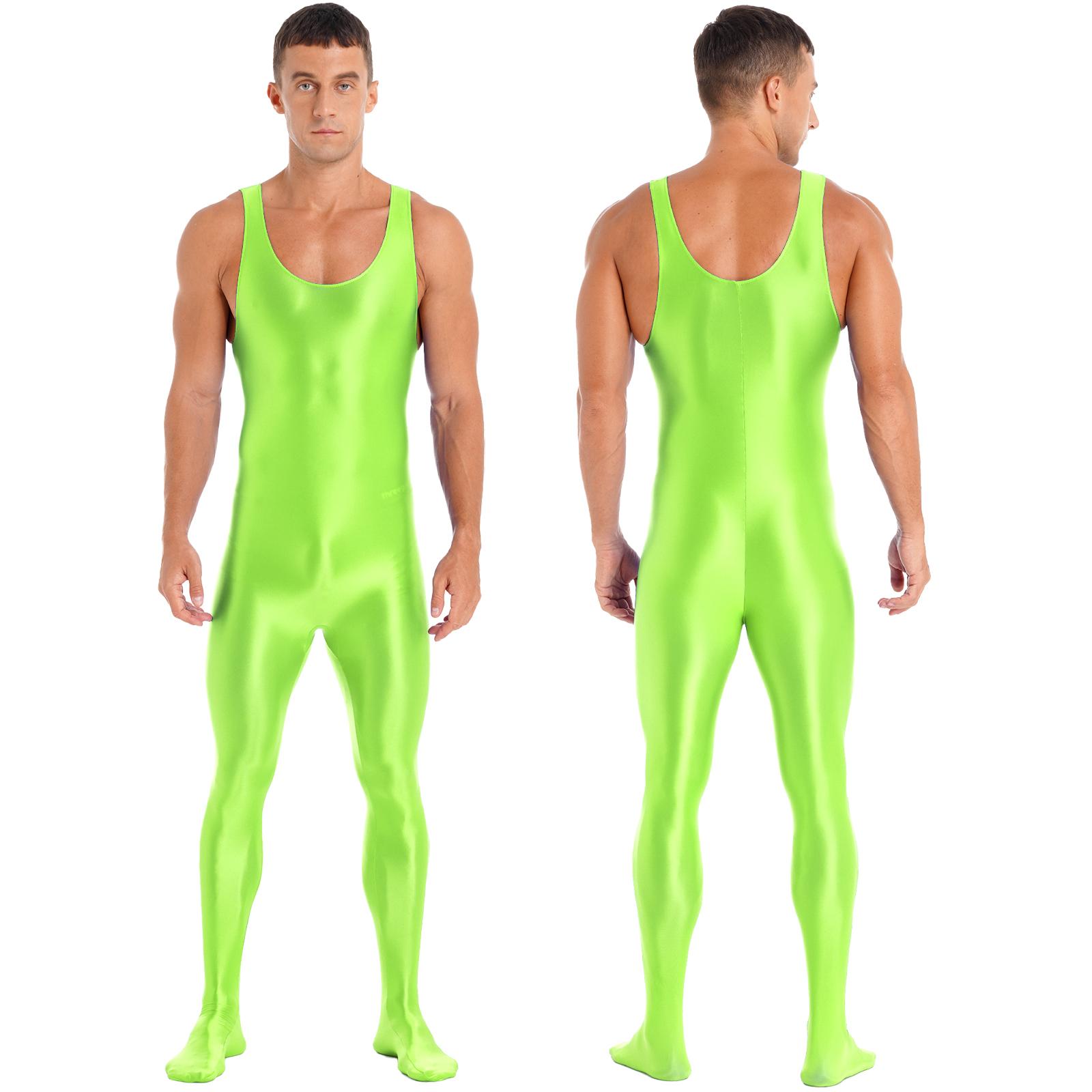 Herren-Body-Overall, ärmellos, voller Anzug, Einteiler, Overall, Bodystocking, Nachtwäsche XL fluoreszierende grün