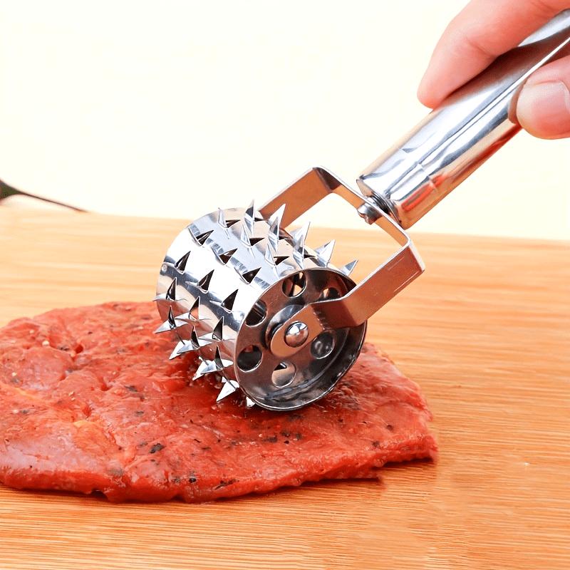 2025 Fleischklopfer aus Edelstahl – Multifunktional, langlebig, für Steak- und Schweinerollen, für den Einsatz in Küche und Restaurant, mit Nadelklopfer silber