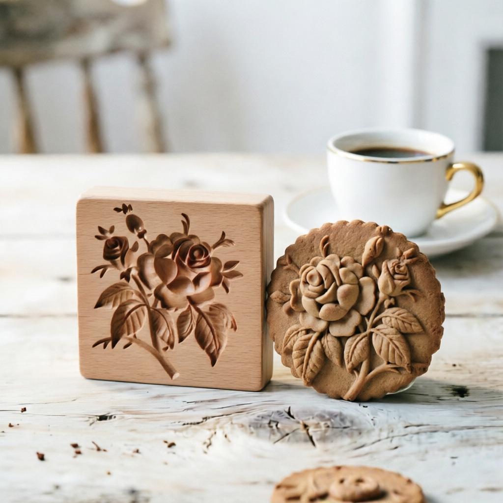 Holz-Lebkuchen- und Mürbeteig-Ausstecher Single Rose 10x10x2cm ~130g