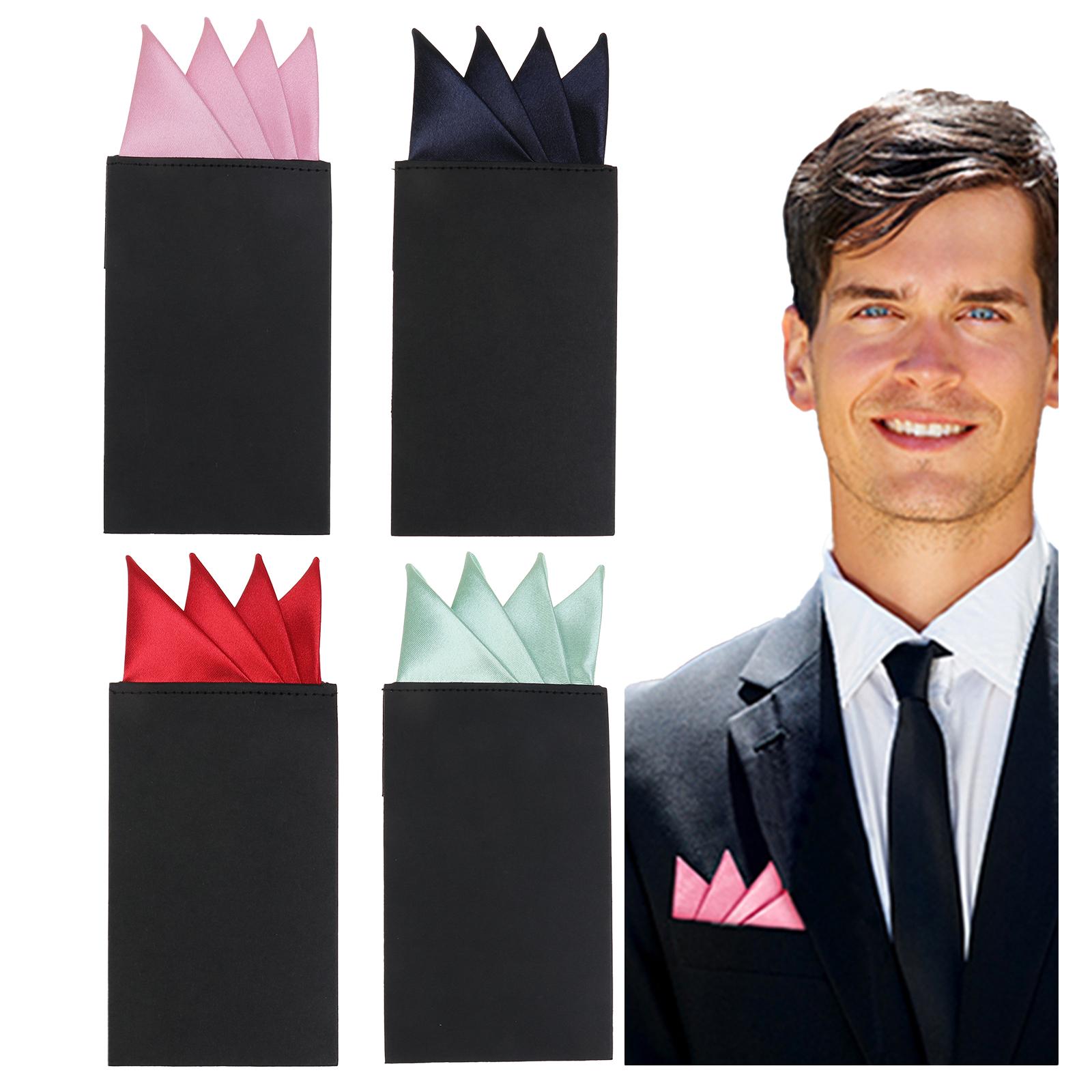 4 Stück Vorgefaltet Herren Einstecktuch, Bereit zum Einführen Anzug Taschentuch, Einfarbige Satin Einstecktuch für Hochzeit Business Formellen Anzug One size brown