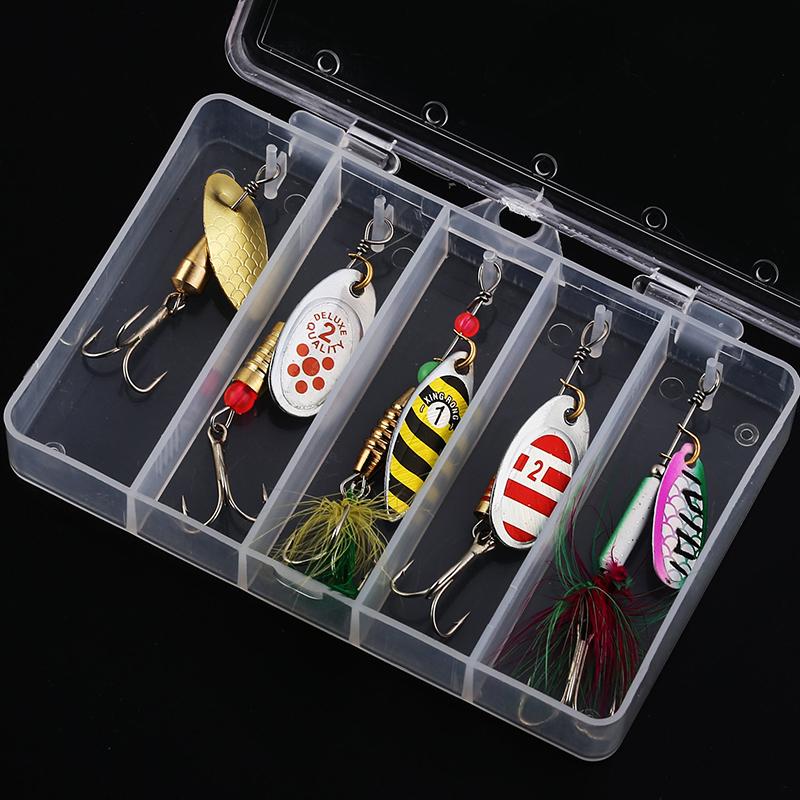 Rotierende Pailletten-Angelköder, 5 Stück, mit Karton beladen, Metall, für den Außenbereich, Meeresangelgerät, Angelköder set