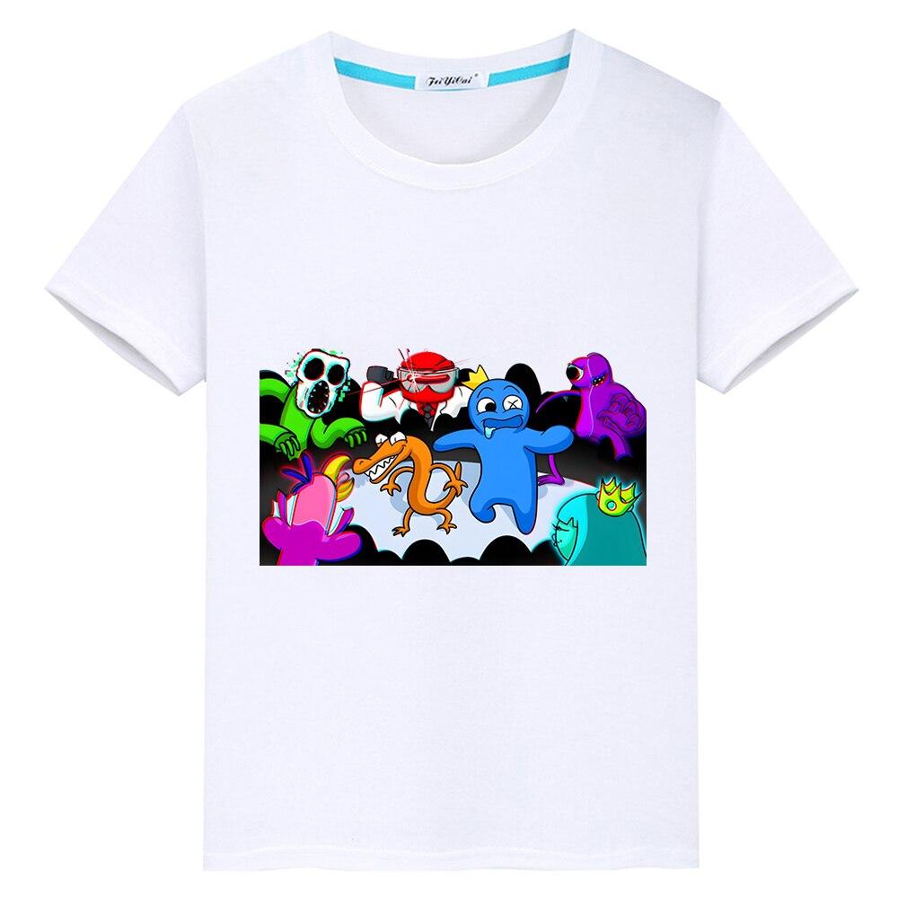 Rainbow Friends Süßes T-Shirt für Kinder, Jungen, 10 Jahre, Baumwolle, kurze Tops, Anime-T-Shirts, Jungen- und Mädchenkleidung, Sommer, lässige Kinderkleidung, Geschenk 100 weiß