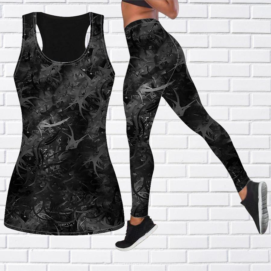 Yoga-Outfit mit Kristallgras-Aufdruck für Damen, modische Workout-Leggings, Fitness, Sport, lässige Yoga-Hose M grau