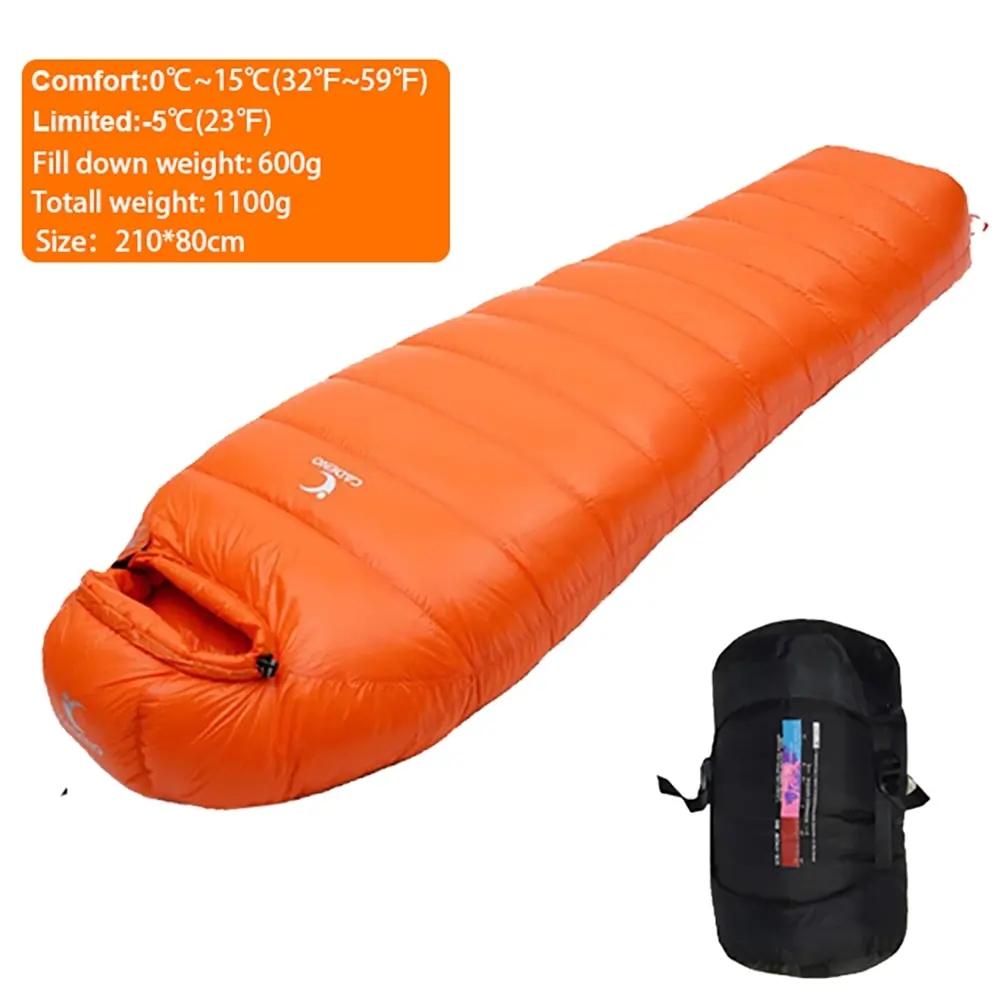 Outdoor Thermische Camping Weiße Ente Unten Schlafsack Ultraleicht Winter Herbst Erwachsene Schlafsack Reise Wandern Camping Tasche Orange 600g