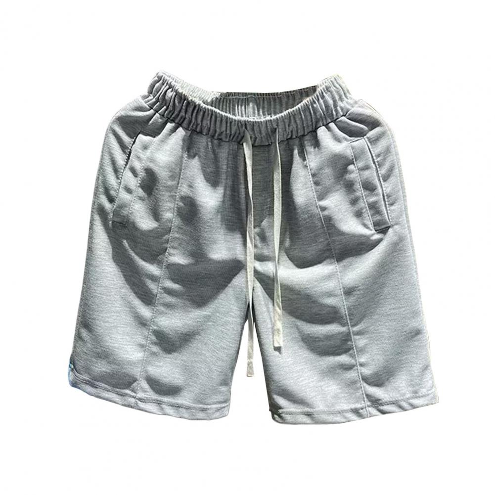 Herren Sommer Shorts Elastischer Bund Verstellbarer Kordelzug Einfarbig Street Style Shorts Taschen Weites Bein Lässige Shorts L grau